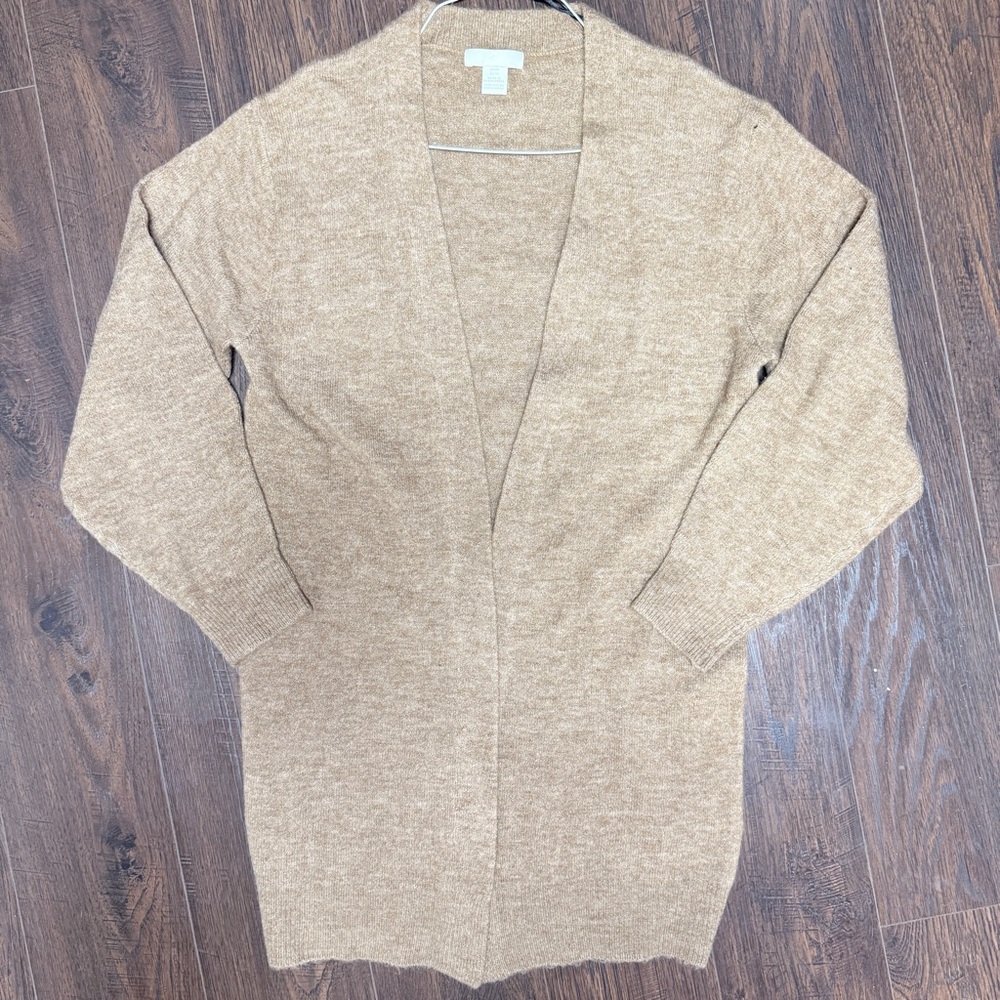 H&M LIGHT BROWN LONG OPEN CARDIGAN DUSTER SWEATER JACKET
